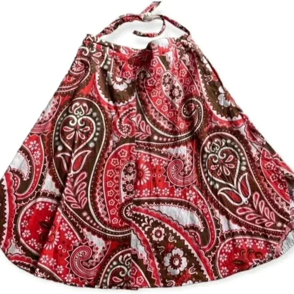 Talbots Red Paisley 100% Cotton Skirt Handkerchief Print Fall Colors